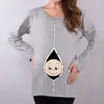 100% Cotton Maternity Pregnant T Shirts Women Long Sleeve Pregnancy Maternity Clothes Baby Peeking Out Funny Maternity Shirts - Image 4