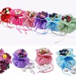 100pcs Deluxe Romantic Organza Candy Bags With Flower&Ribbon For Wedding Party Baby Shower Favor