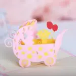 10pcs 3D Creative Baby stroller Handmade Kirigami Origami Wedding Party Baby Shower Invitation Cards Greeding Birthday Postcard
