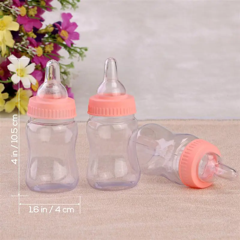 12pcs Mini Candy Clear Plastic Pink Feeder Bottle Candy Box For Wedding Party Birthday Baby Shower Favors Gifts - Image 4