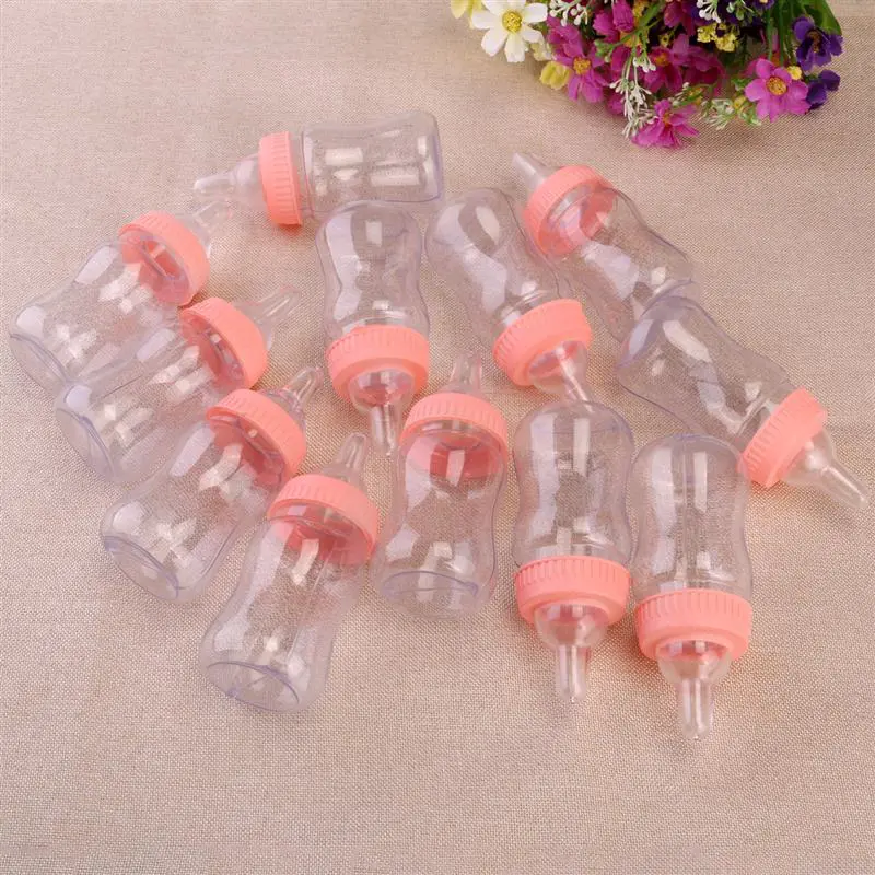 12pcs Mini Candy Clear Plastic Pink Feeder Bottle Candy Box For Wedding Party Birthday Baby Shower Favors Gifts - Image 5