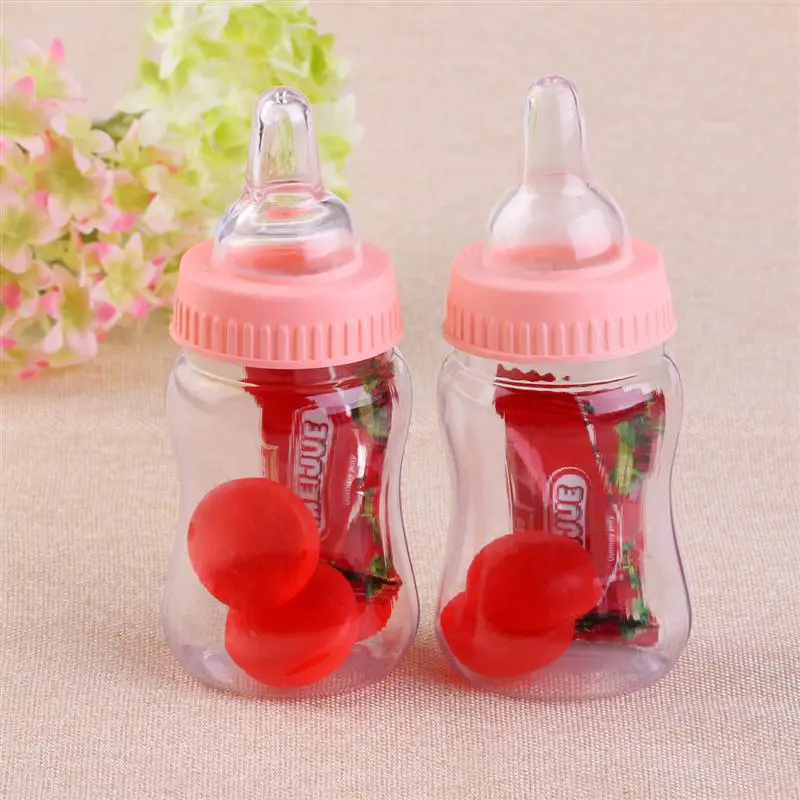 12pcs Mini Candy Clear Plastic Pink Feeder Bottle Candy Box For Wedding Party Birthday Baby Shower Favors Gifts - Image 6