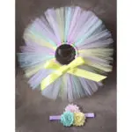 2 Piece Pastel Baby Girl Rainbow Tulle tutu Skirt Multi Color Toddler 1st Birthday Party Tutu Skirts with Headband For Photos