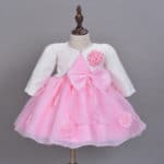 2016 New Hot Sell Pink Baby Girls Dress 3D Flower Applique Tutu Baby Dresses For 1-2 Years Birthday Party  Free Shipping
