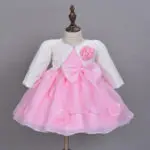 2016 New Hot Sell Pink Baby Girls Dress 3D Flower Applique Tutu Baby Dresses For 1-2 Years Birthday Party  Free Shipping
