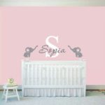 2017 - Custom Baby Name Wall Sticker, Cute Elephants Wall Decal - Nursery Wall Mural - Baby Room Wall Art Decor Easy To Transfer
