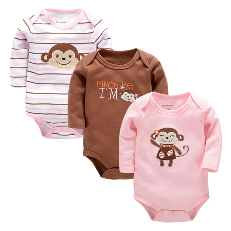2017 New Baby Girls Jumpsuits & Baby Bodysuits 3pcs/lot 100%Cotton Newborn Wholesale Long Sleeve Baby Boys Clothing Set - Image 2
