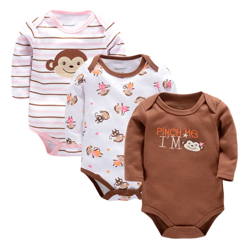 2017 New Baby Girls Jumpsuits & Baby Bodysuits 3pcs/lot 100%Cotton Newborn Wholesale Long Sleeve Baby Boys Clothing Set - Image 3