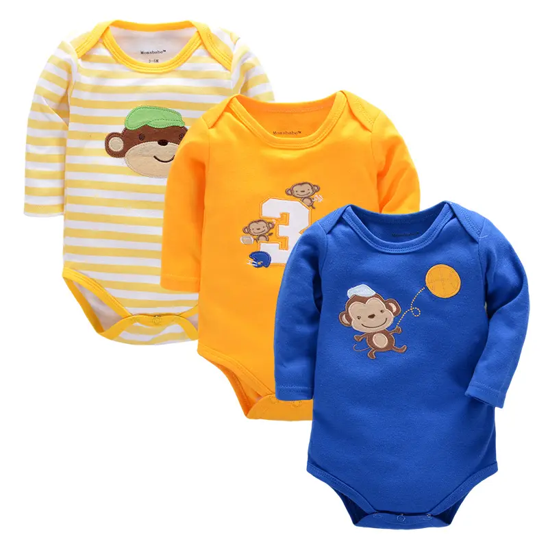 2017 New Baby Girls Jumpsuits & Baby Bodysuits 3pcs/lot 100%Cotton Newborn Wholesale Long Sleeve Baby Boys Clothing Set - Image 4