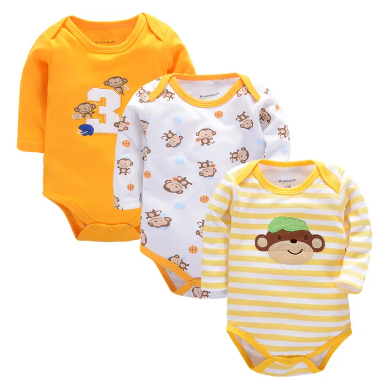 2017 New Baby Girls Jumpsuits & Baby Bodysuits 3pcs/lot 100%Cotton Newborn Wholesale Long Sleeve Baby Boys Clothing Set - Image 6