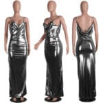 2017 New Fashion Women PU Leather Bandage Dress Backless Sexy Party Evening Long Maternity Dresses Braces Skirt Gold Silver Sale - Image 4