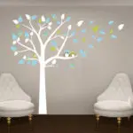 2017 New - Owl Standing Huge White Tree Wall Sticker Baby Nursery Bedroom Wall Art Decor Owl And Birds Decals Size 197 x 222 cm - Image 2