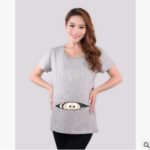 2017 Summer Funny Tops For Pregnant Women Plus Size Short Sleeves Baby Peeking Out Maternity Clothes Funny Pregnant Baby Shirts - Image 2