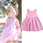 2017 new arrival Summer Newborn Toddler Baby Girls Clothes Pink Plaid sleeveless dress 0-24M Kids Baby girl dress - Image 2