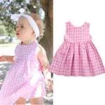 2017 new arrival Summer Newborn Toddler Baby Girls Clothes Pink Plaid sleeveless dress 0-24M Kids Baby girl dress - Image 2