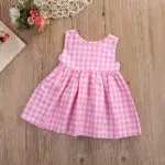 2017 new arrival Summer Newborn Toddler Baby Girls Clothes Pink Plaid sleeveless dress 0-24M Kids Baby girl dress - Image 3