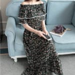2017 new summer maternity dress chiffon floral skirt a word collar splicing a small lace pregnant women dress - Image 2