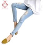 2017 spring new nine-hole soft elastic Maternity Pants Pregnant denim pants feet care of pregnant women pregnant belly pants