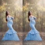2017 style blue maternity photography props maxi Maternity gown Lace Maternity Dress Fancy shooting photo summer pregnant dress