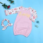 2pcs Cotton Nightgown 0-6 Months Newborn Baby Sleepwear Long Sleeve Sleeper Gown+Headband Infant Sleeping For Baby Girls - Image 2