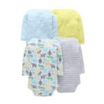 4Pcs/Lot Summer Baby Boys Bodysuits White Striped Long Sleeves Yellow Cotton Baby Jumpsuit Baby Boys Clothes Sets V20 - Image 2