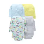4Pcs/Lot Summer Baby Boys Bodysuits White Striped Long Sleeves Yellow Cotton Baby Jumpsuit Baby Boys Clothes Sets V20 - Image 2
