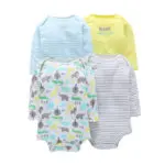 4Pcs/Lot Summer Baby Boys Bodysuits White Striped Long Sleeves Yellow Cotton Baby Jumpsuit Baby Boys Clothes Sets V20
