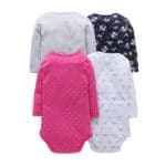 4Pcs/Lot Summer Baby Girl Bodysuits Set Rose Red Dot Long Sleeves Black Flowers Cotton Baby Bodysuits Baby Girl Clothes Sets V20 - Image 2