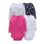 4Pcs/Lot Summer Baby Girl Bodysuits Set Rose Red Dot Long Sleeves Black Flowers Cotton Baby Bodysuits Baby Girl Clothes Sets V20
