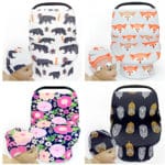 6pcs Chair Covers for Baby Cotton Animal Breastfeeding Nursing Cover Multi-Use Baby Stroller Cover Car Seat Cover with Baby Hat
