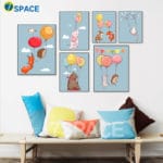 7-Space Modern Balloon Animals Rabbit Fox Deer Canvas Painting For Kids Room Wall Art Print Wall Pictures Baby Room Decoration