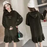 7128# Letter Embroidery Hoodied Mink Velvet Maternity Dress Autumn Fashion Loose Clothes for Pregnant Women Pregnancy Clothing