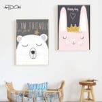Artdom No Frame Kawaii Animal Bear Rabbit Poster Print Nordic Nursery Wall Art Picture Kids Baby Room Decor Canvas Painting