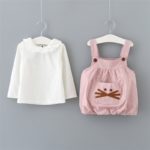 Autumn Baby Girls Cotton Long Sleeve Lace Collar Blouse + Cartoon Cat Overalls Kids Two Pieces Dress Vestidos roupas de bebe - Image 2