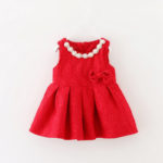 Autumn Baby Girls Red Lace Sleeveless Pearls Necklace Kids Dress Infant Party Tutu Sundress vestidos roupas de bebe