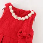 Autumn Baby Girls Red Lace Sleeveless Pearls Necklace Kids Dress Infant Party Tutu Sundress vestidos roupas de bebe - Image 5