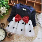 Autumn Baby Kids Polka Dot Patchwork Mesh Long Sleeve O Neck Princess Party Bow Girls Infant Dress vestidos roupas de bebe - Image 2