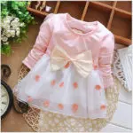 Autumn Baby Kids Polka Dot Patchwork Mesh Long Sleeve O Neck Princess Party Bow Girls Infant Dress vestidos roupas de bebe