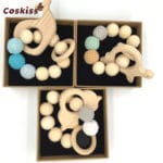 Baby Bracelet Wooden Animal Teether Eco-friendly Baby Teething Toys Infant Chew Bangle Shaped Rattle Baby Teether Gift - Image 2
