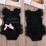 Baby Girl Clothing Bodysuits 2017 Infant Baby Girls Summer Lace Ruffle Sleeve Clothes My Little Black Bodysuit Outfits Clothes - Image 4
