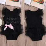 Baby Girl Clothing Bodysuits 2017 Infant Baby Girls Summer Lace Ruffle Sleeve Clothes My Little Black Bodysuit Outfits Clothes - Image 4