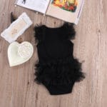 Baby Girl Clothing Bodysuits 2017 Infant Baby Girls Summer Lace Ruffle Sleeve Clothes My Little Black Bodysuit Outfits Clothes - Image 6