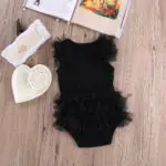 Baby Girl Clothing Bodysuits 2017 Infant Baby Girls Summer Lace Ruffle Sleeve Clothes My Little Black Bodysuit Outfits Clothes - Image 6
