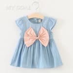 Baby Girls Bow  Design Mini knot Dress Children Baby Summer Style Fashion Short Sleeve Party Dress Kids Clothes - Image 2