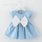 Baby Girls Bow  Design Mini knot Dress Children Baby Summer Style Fashion Short Sleeve Party Dress Kids Clothes