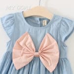 Baby Girls Bow  Design Mini knot Dress Children Baby Summer Style Fashion Short Sleeve Party Dress Kids Clothes - Image 4