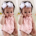 Baby Girls Flower Lace Dress Bodysuit Ruffles Pink Sleeveless Jumpsuit Outfit Set Summer Clothes