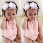 Baby Girls Flower Lace Dress Bodysuit Ruffles Pink Sleeveless Jumpsuit Outfit Set Summer Clothes