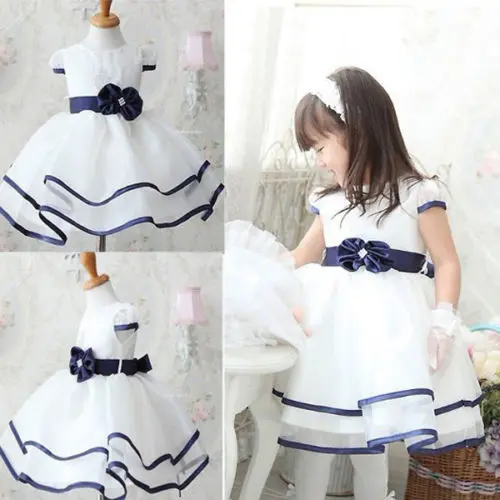 Baby Girls Princess Birthday Party White Formal Gown Dress with Waistband dress - Image 2