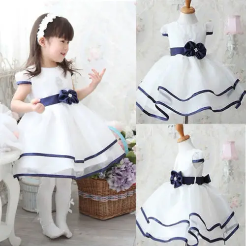 Baby Girls Princess Birthday Party White Formal Gown Dress with Waistband dress - Image 3